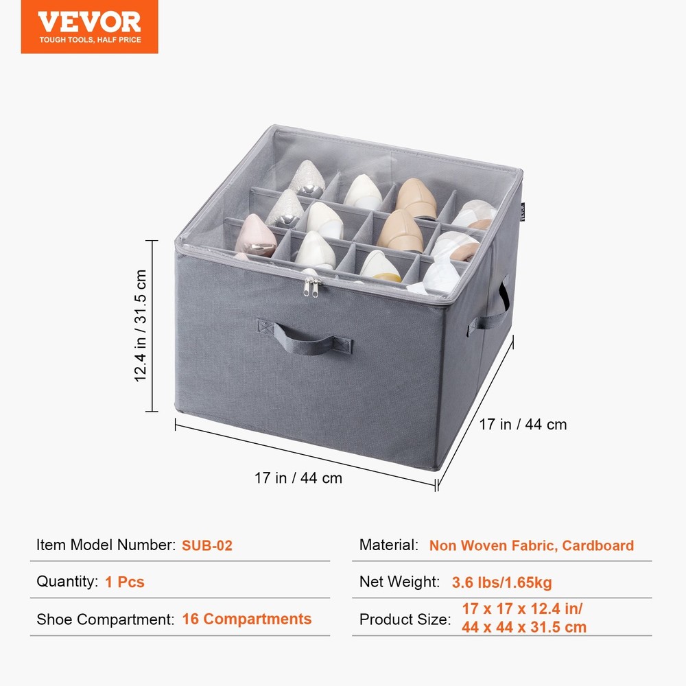 New/Under Bed Shoe Storage Organizer, 1 Pack, 16 Compartments, Underbed Shoe Box
