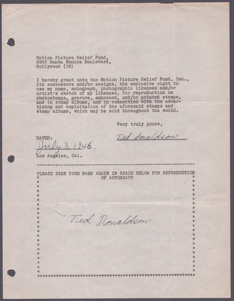 TED DONALDSON - DOCUMENT DOUBLE SIGNED 07/03/1946