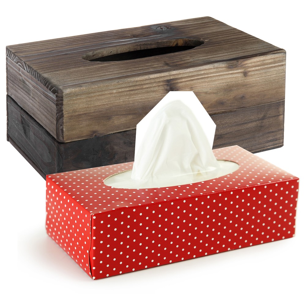 MyGift Rustic Dark Torched Wood Rectangular Tissue Box Holder