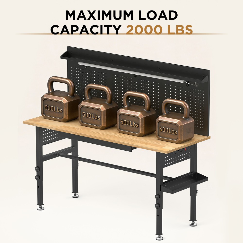 60″ Workbench with Drawers 2000 lbs Capacity Adjustable Height NEW