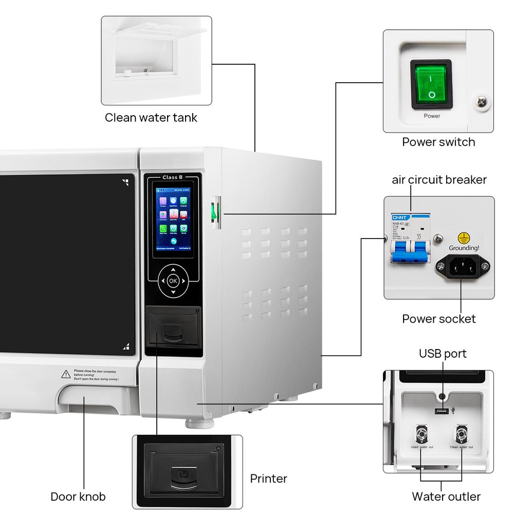 22L Dental Class B Autoclave Sterilizer Vacuum Steam Dry Function With Printer