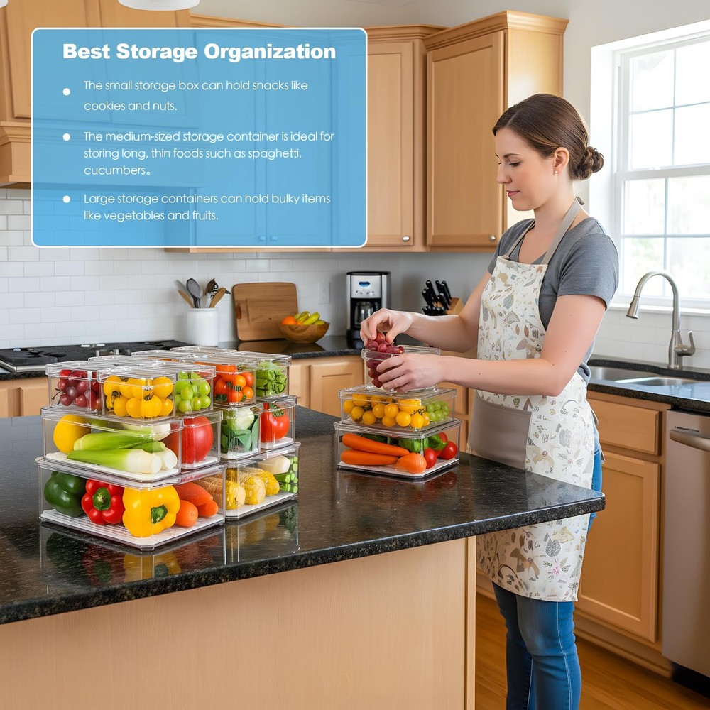 14 Pack Fridge Organizer Storage Bins Set, Clear Stackable Food Storage Conta...