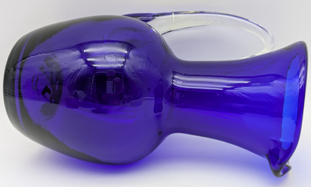 Cobalt Blue Pitcher Clear Applied Handle
