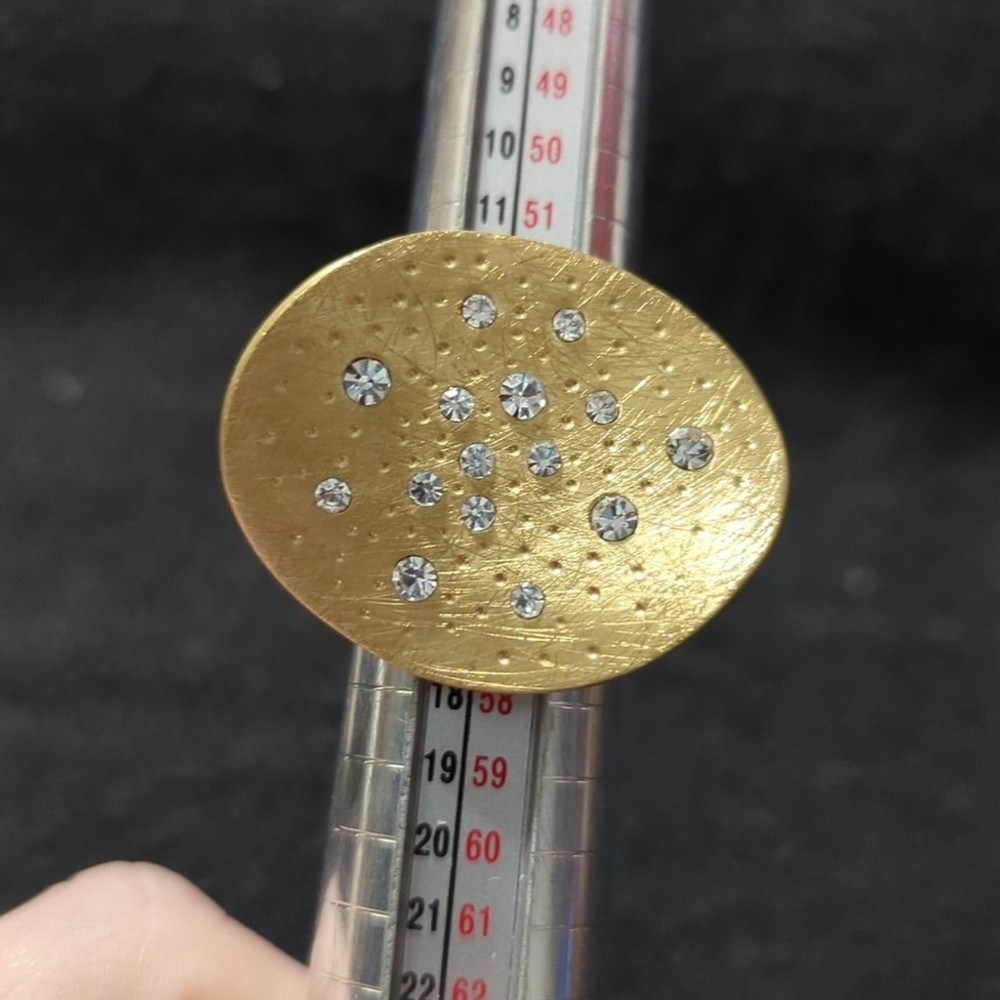 Solid Brass Clear CZ Oversized Chunky Disc Statement Cocktail Ring - Size 7