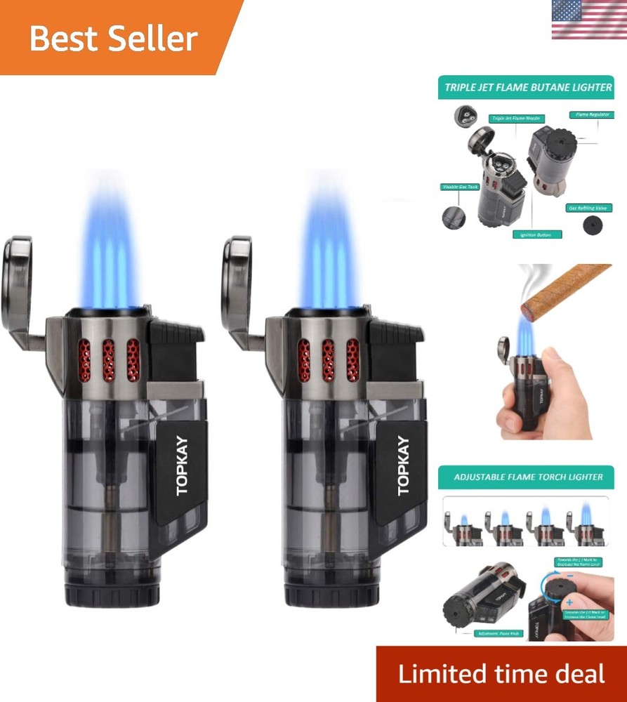 Refillable Triple Jet Torch Lighters - Windproof and Convenient, Gift Set 2 Pack