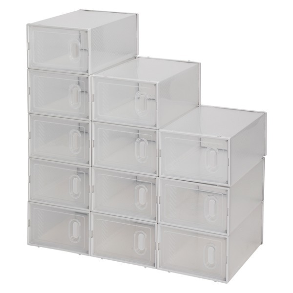 Shoes Storage Organizer Boxes, Clear Plastic 12 Pack Stackable - White