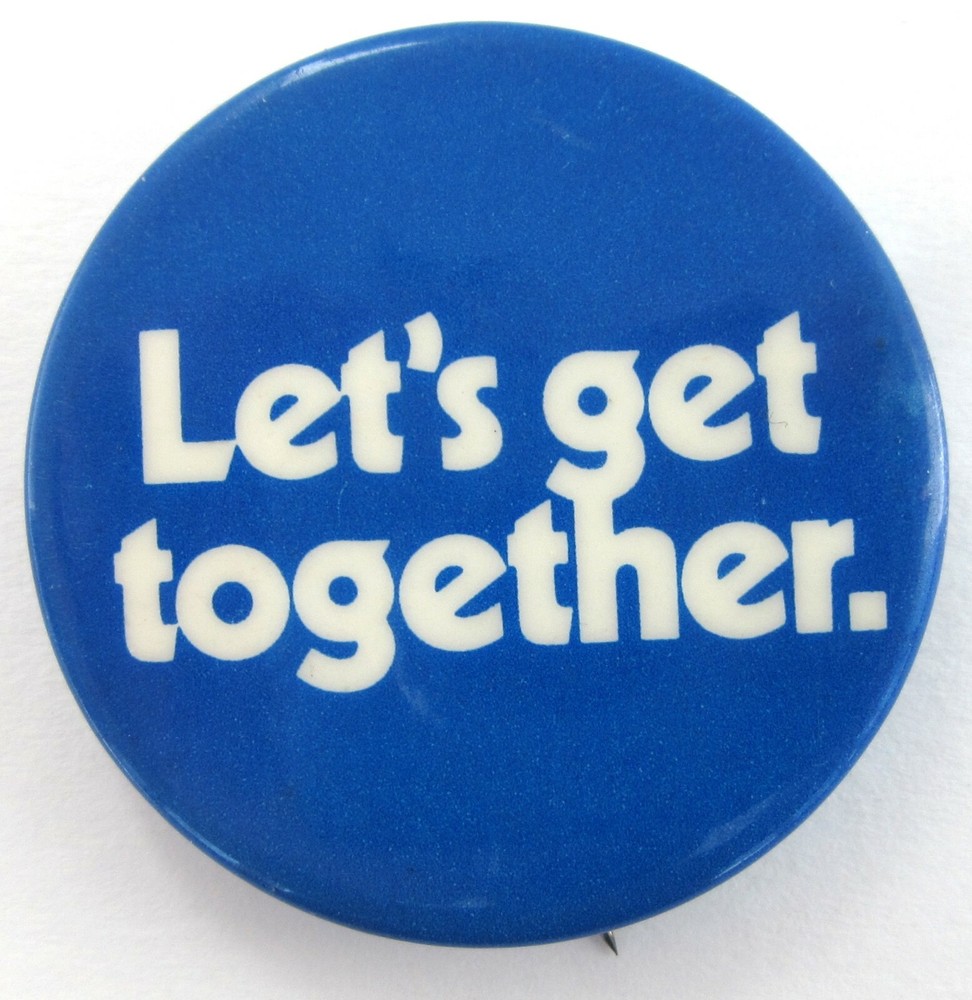Vintage Let's Get Together Pin Blue & White