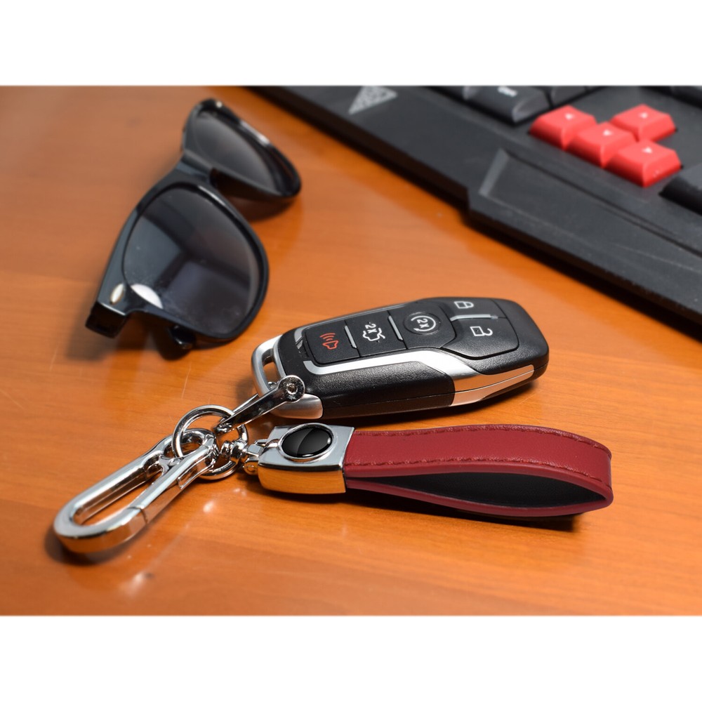 Dodge Scat-Pack in Black on Genuine Red Leather Loop-Strap Chrome Hook Key Chain