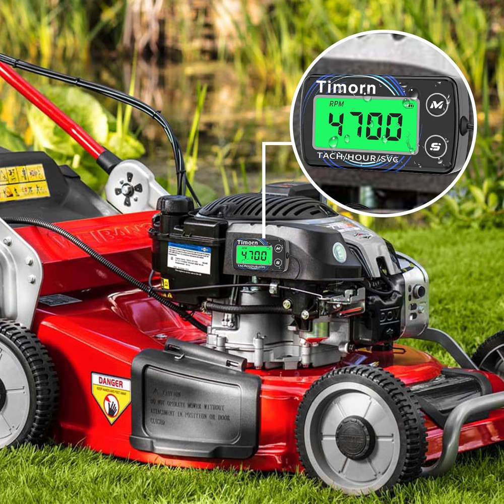 Small Engine Tachometer Hour Meter: Digital Inductive Waterproof Tiny Tach Mete