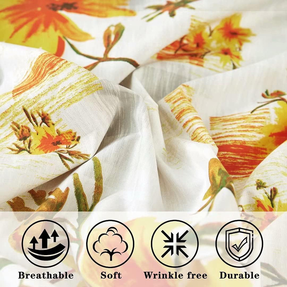 Rustic Yellow Floral Sheet Set Queen Size, 4 Piece Printed Microfiber Bedding Sh