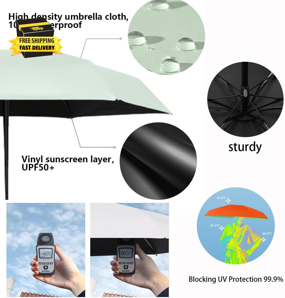Mini Sun Travel Umbrella Ring Handle Coating Layer Fabric Compact Folding Purse