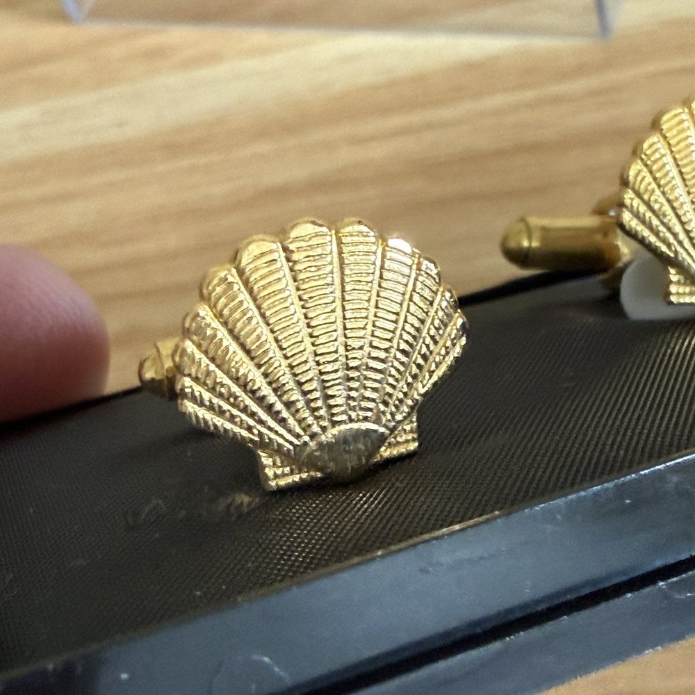 Gold Coloured Cufflinks Shell Design Boxed