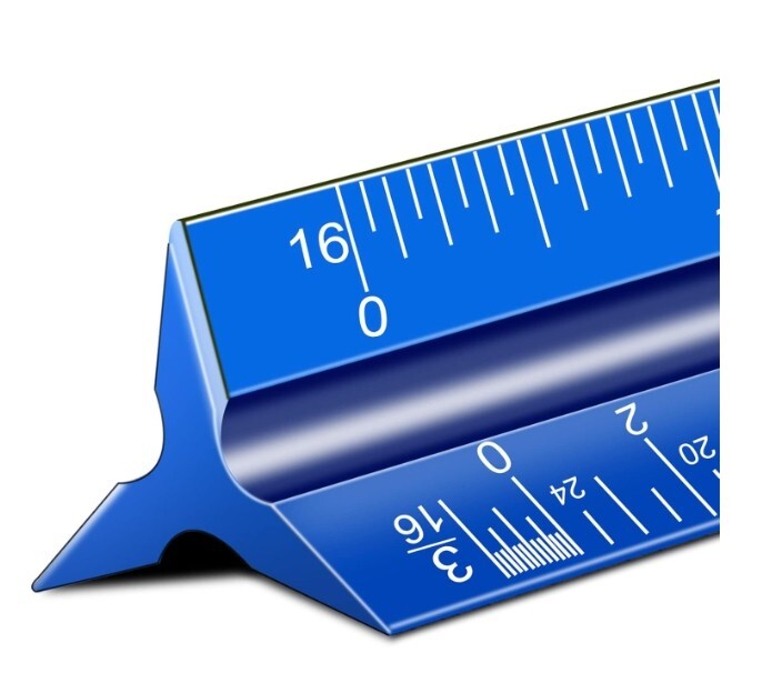 Architectural Scale Ruler,12"Aluminum Triangle Drafting Tool for Blueprints–Blue