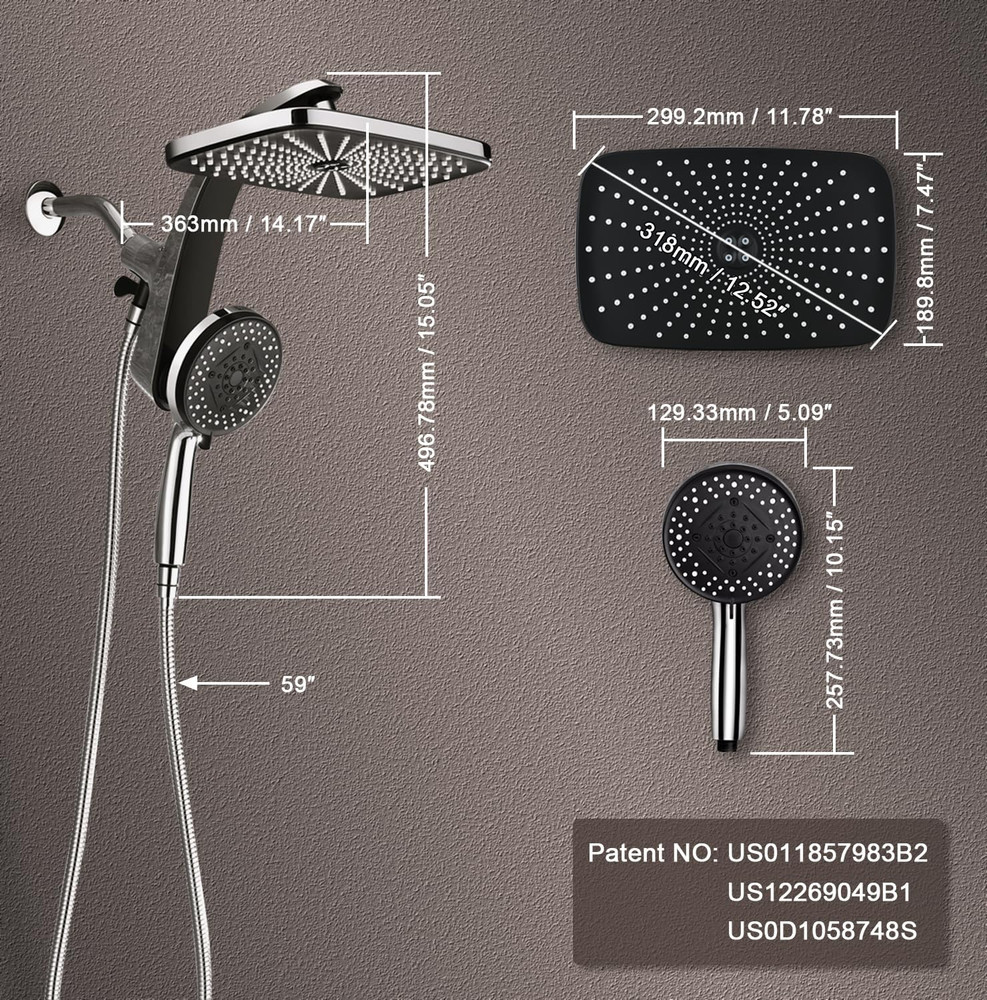 High Pressure Rain Shower Head with Handheld 10 Spray Combo