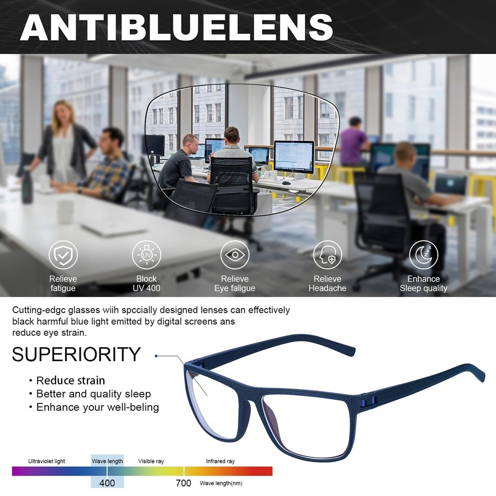 Blue Light Blocking Gaming Clear Glasses Lightweight Frame UV400 Computer Phone