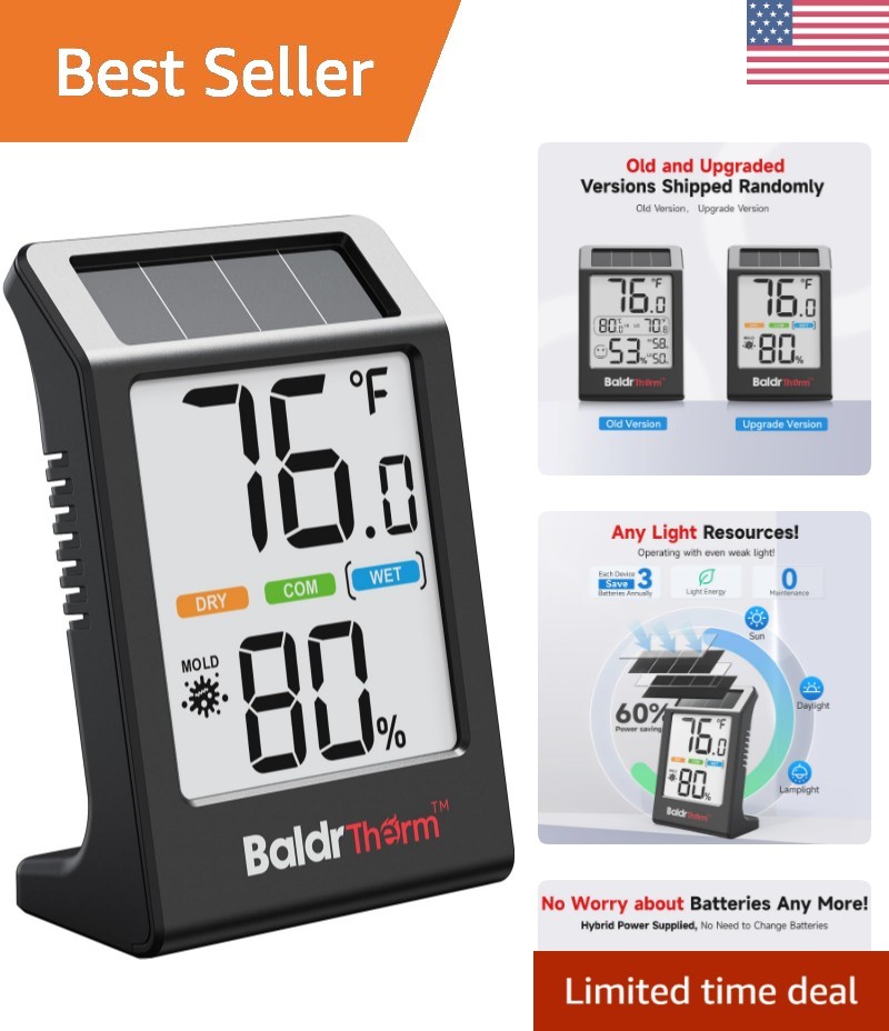 Advanced Indoor Thermometer with 5 Comfort Indicators & Solar Power Technology