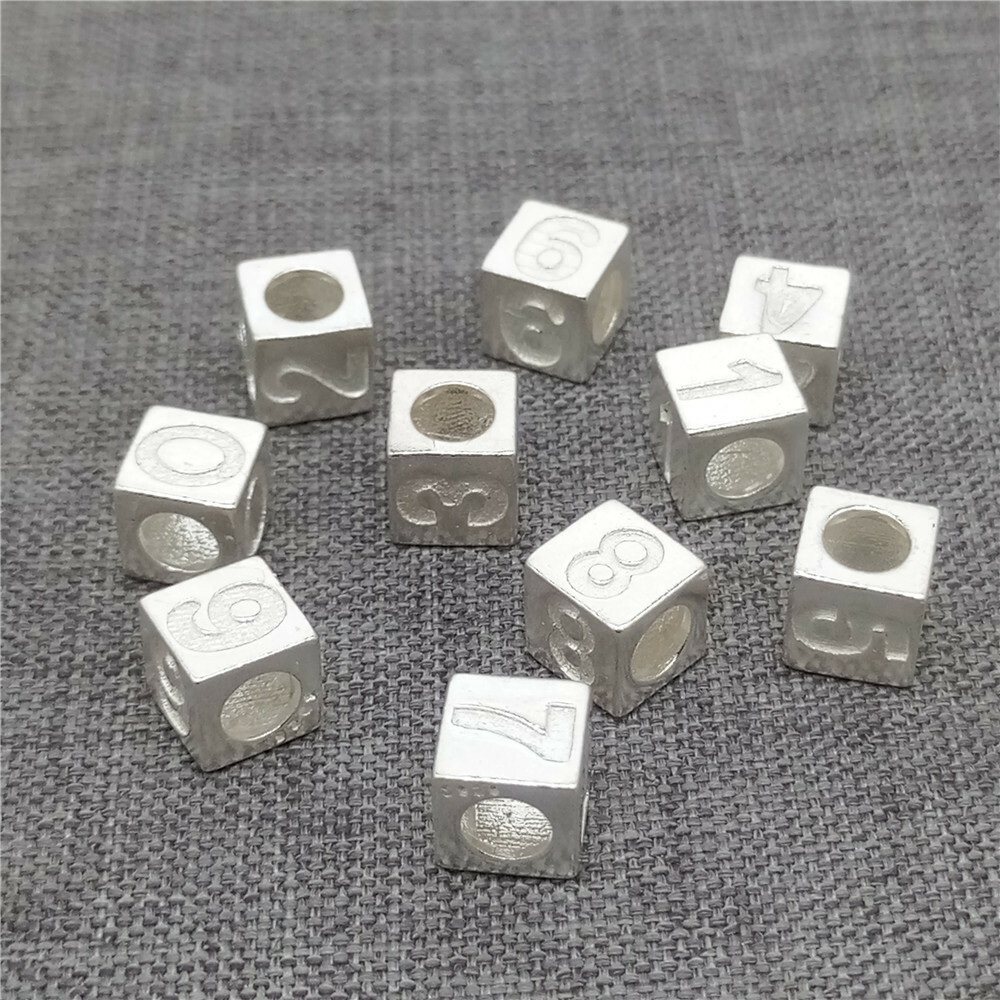 2 Sterling Silver Number Cube Beads 4-Sided for Bracelet Hole 3.5mm