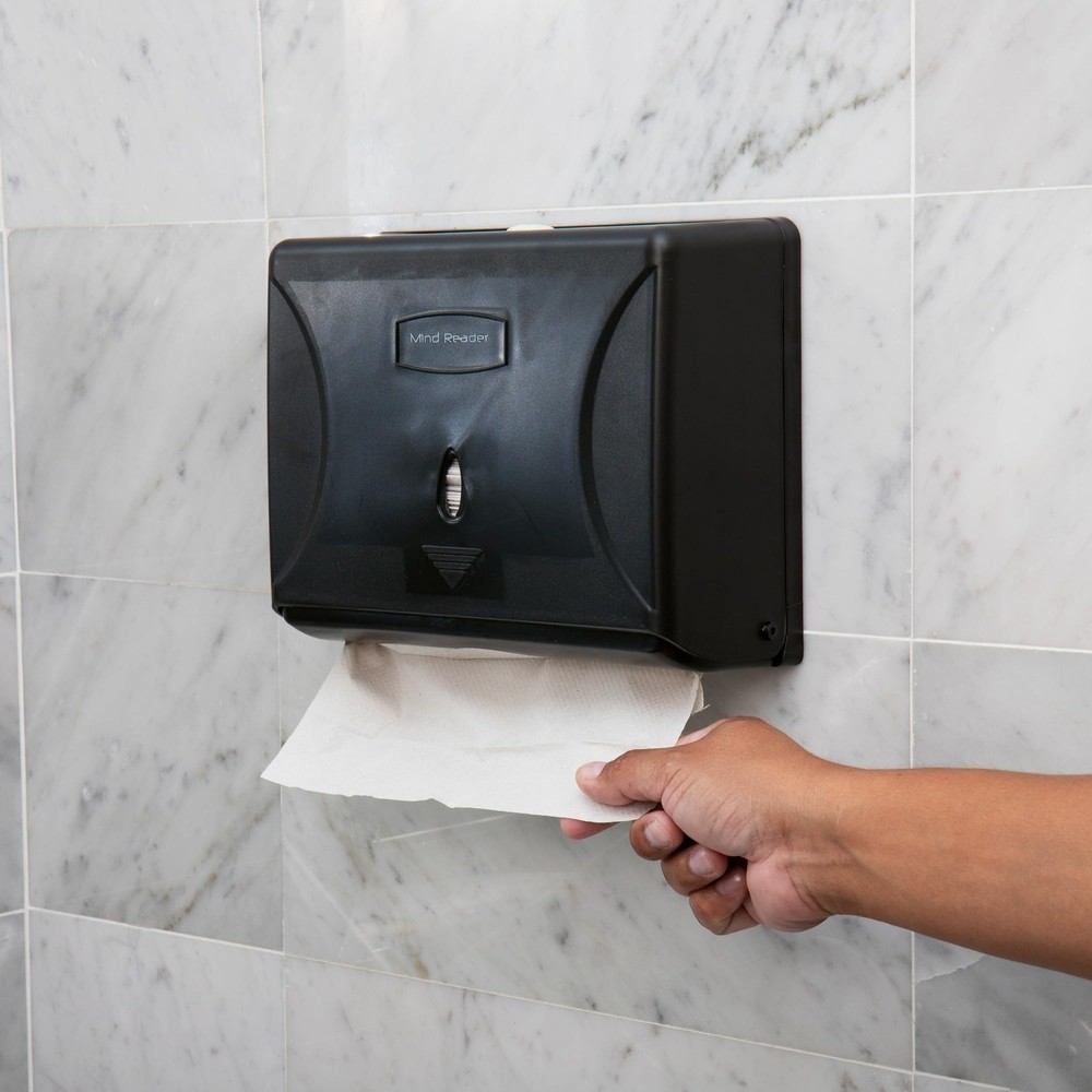 Mind Reader Tri-Fold Paper Towel Dispenser for Restroom Wall Mount Black