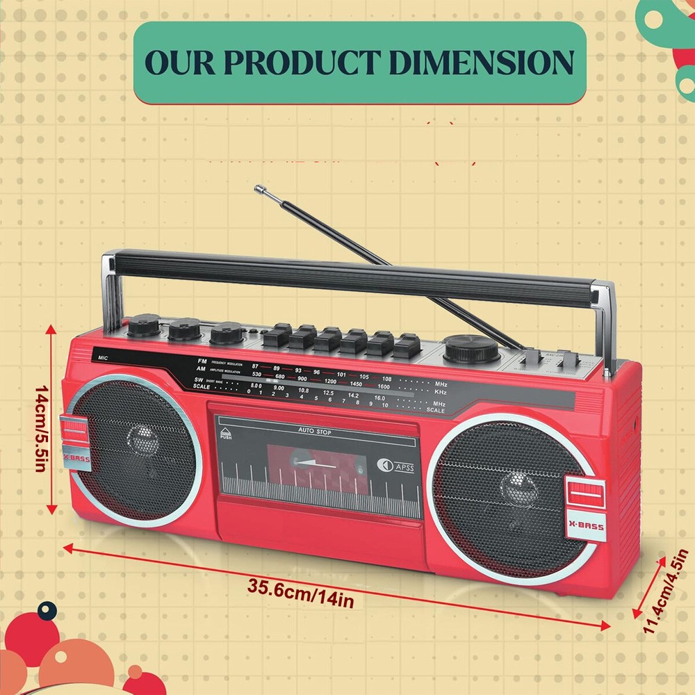 Portable Cassette Boombox Tape Player Bluetooth Speaker Support SD/USB Input