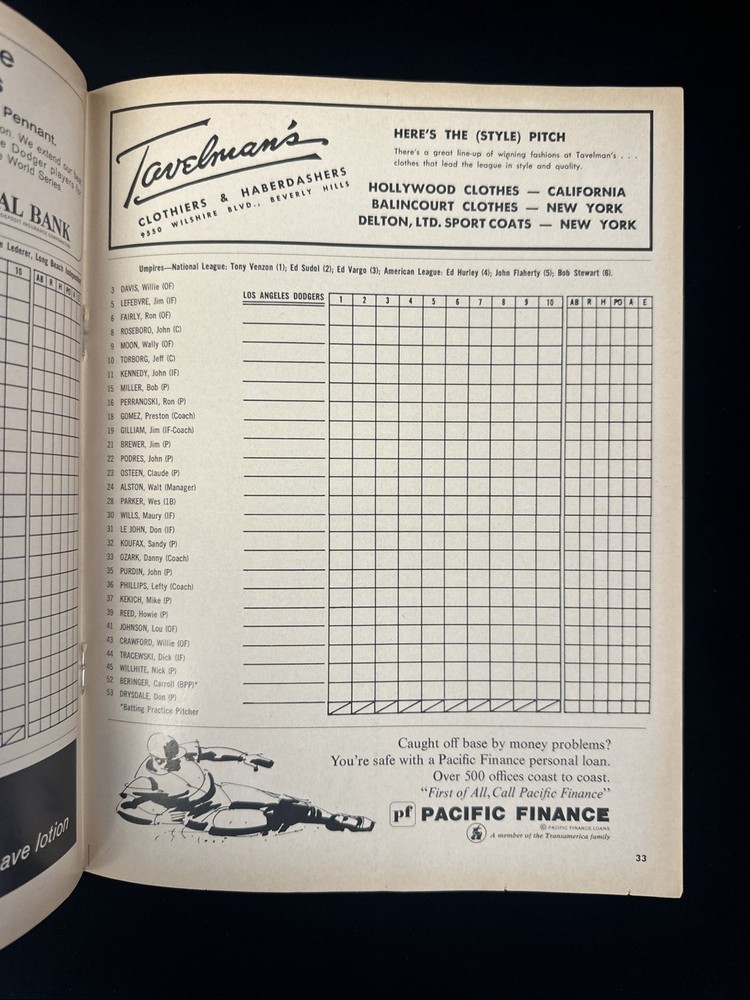 1965 LA Dodgers World Series Program vs Minnesota Twins - Unscored EX