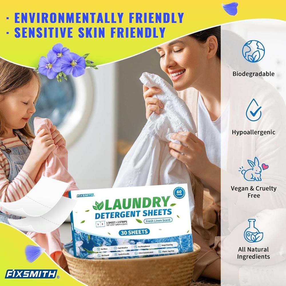 Ultra-Concentrated Laundry Sheets - 30 Pack, Liquidless & Plastic-Free