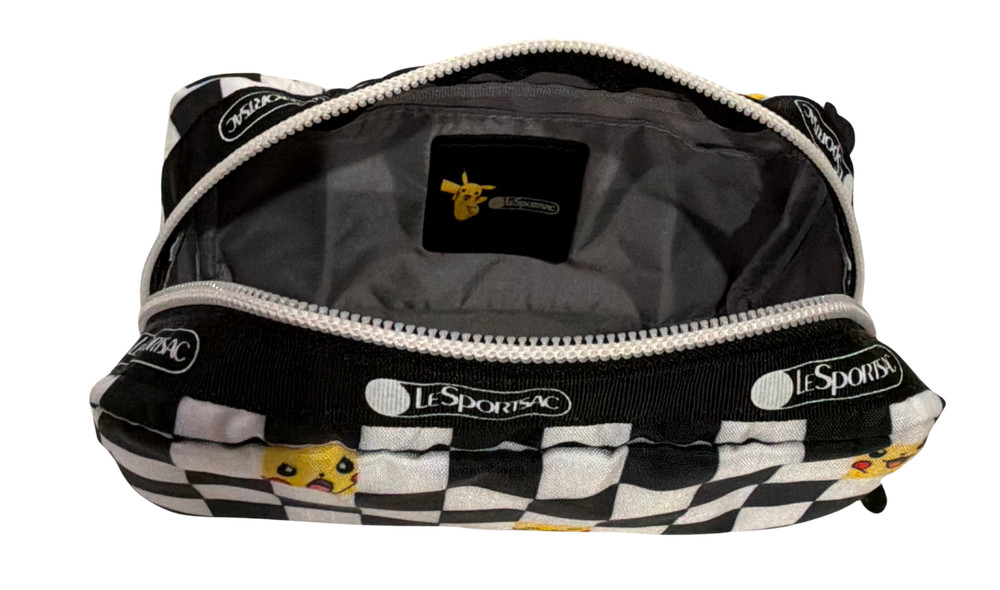LeSportsac Pokemon Pikachu Check Rectangular Cosmetic Bag, Black/White Check