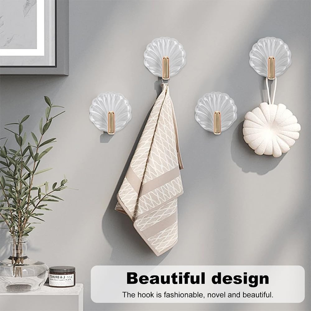 8PCS Shell Clear Adhesive Hooks - No Drill Removable Waterproof for Bathroom, Sh