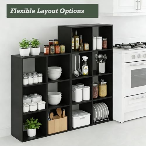8 Cube Storage Organizer Shelf, Open Cube Bookshelf, 8-Cube Classic Black