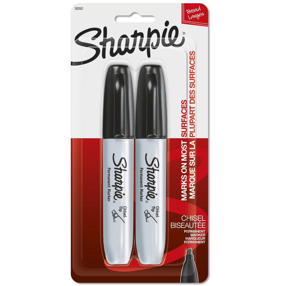 Permanent Markers, Chisel Tip, Black, 2 Count