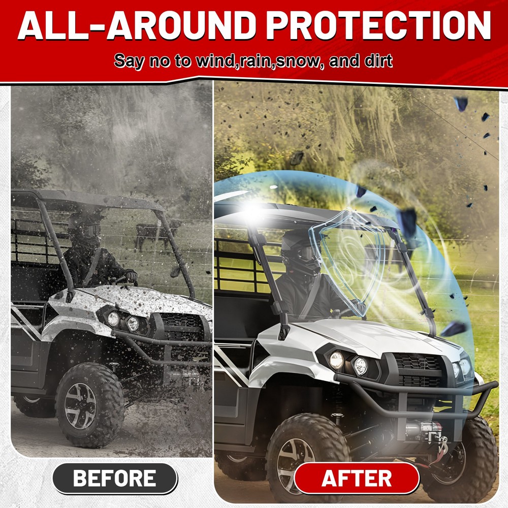 Front Windshield Scratch-Resistant Window for 2019-2026 Kawasaki Mule PRO-MX