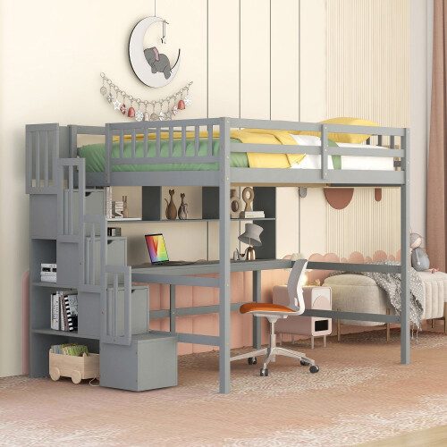 Full Size Loft Bed with Desk & Storage Staircases Full Size Loft Bunk Bed Frames