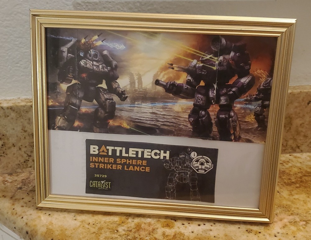 Battletech Framed Art. Inner Sphere Striker Lance. Recycled Packaging Box Art