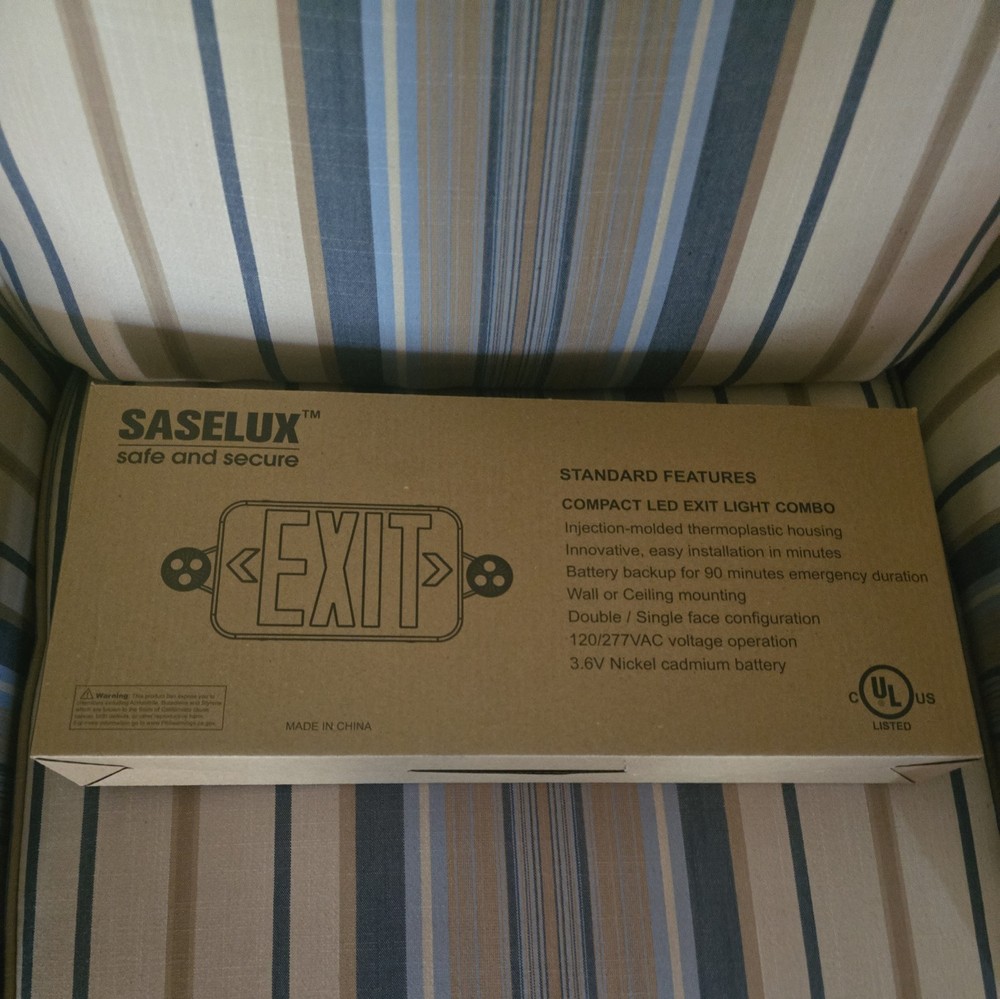 SASELUX Red Led Exit Sign Emergency Light Combo Adjustable Two Head, Double Side