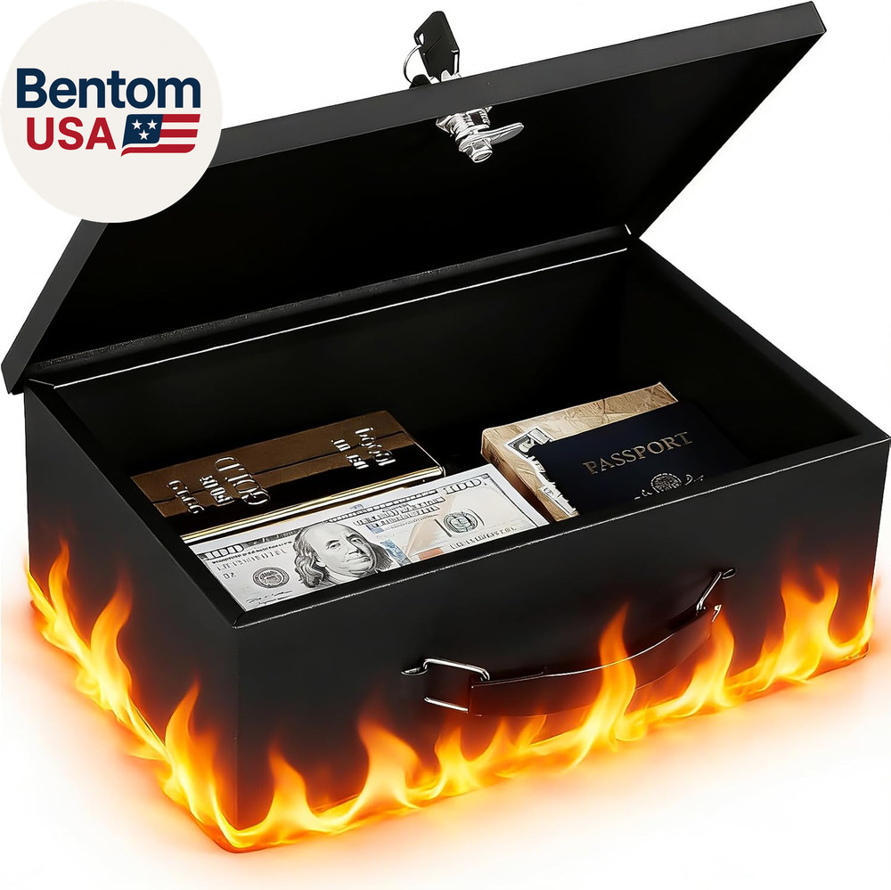 Fireproof Document Box with Key Lock, Small Lock Boxes for Personal Items, Fire