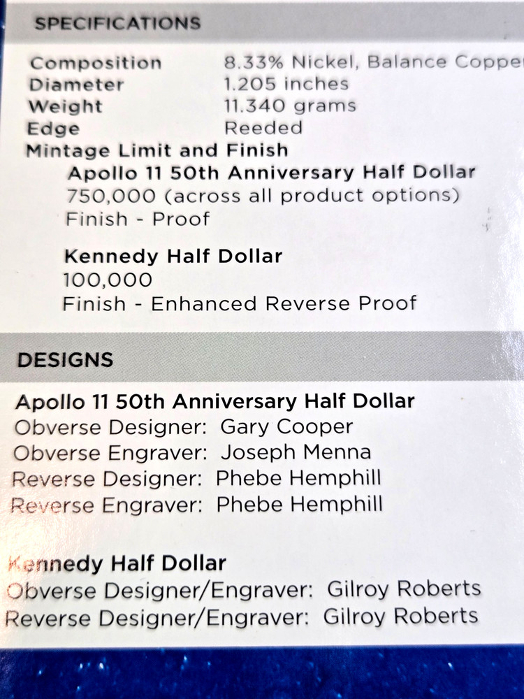 2019 Apollo 11 50th anniversary Half dollar set in Error packaging from Mint.
