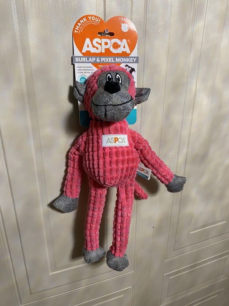 ASPCA Burlap & Pixel Monkey- Squeaky Dog Toy 16”