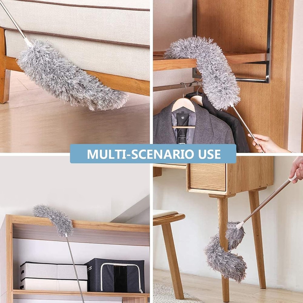 Versatile Bendable Microfiber Duster with 30-100'' Extension Pole for Home Use