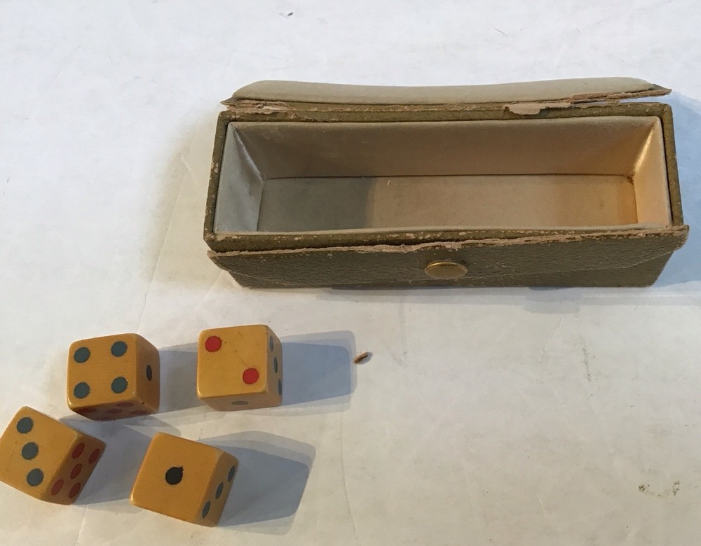 Antique Tri Color Dice And Broken Snap Box
