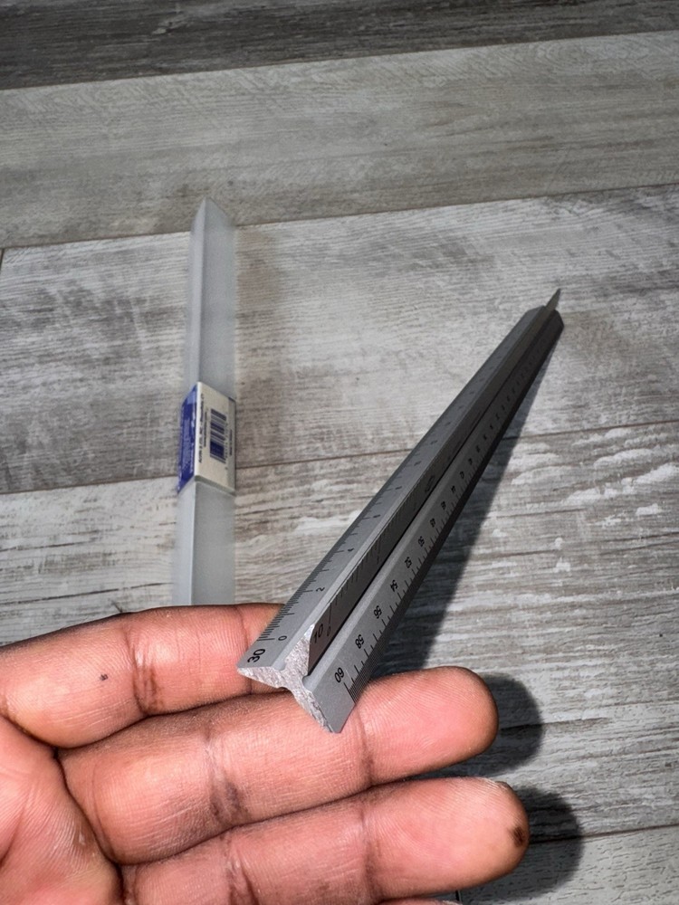 Alvin 2200M-2 Triangular Metric Scale Ruler Aluminum Graduations 12" Case