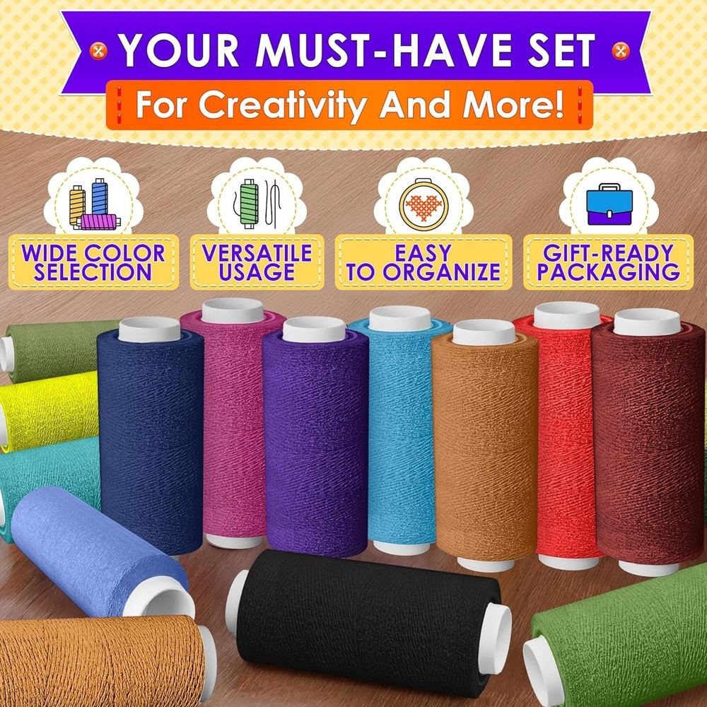 Versatile Sewing Thread Collection 36 Colors 250 Yards Strong Polyester Spools