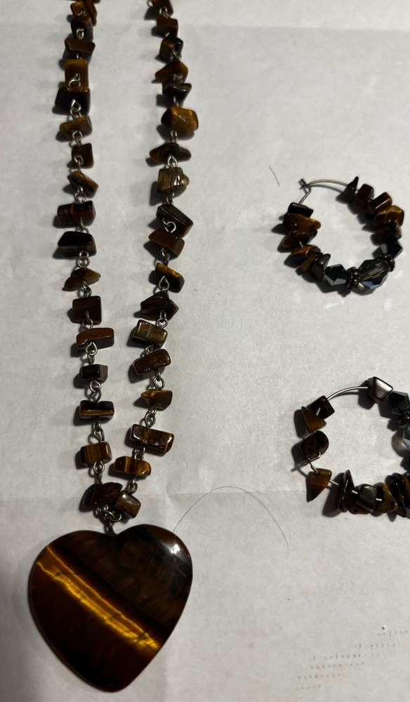 Brown Heart Stone Necklace earring Set