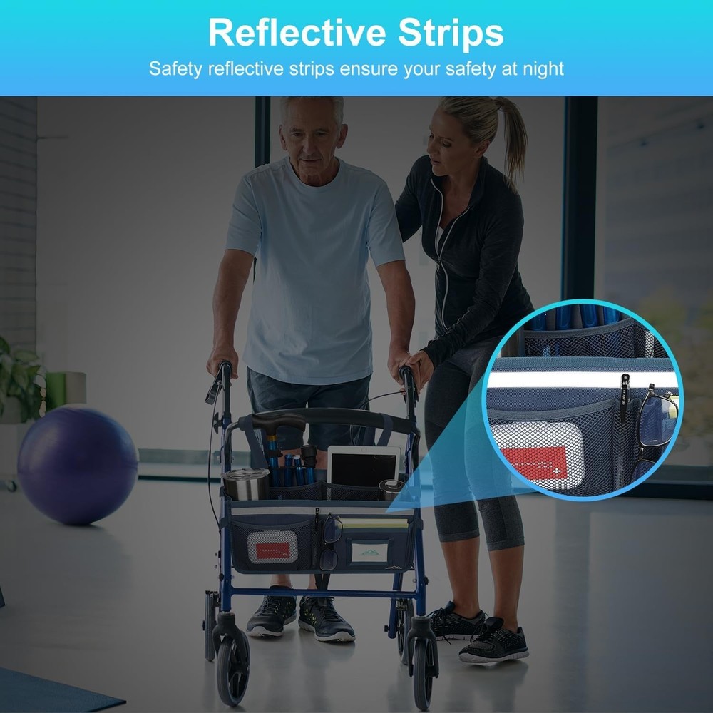 Rollator Basket, Rollator Walker Bag w/Cup Holder, Foldable Rolling Walker Wa...