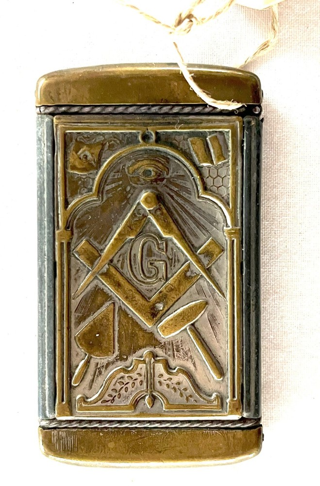 19th century Brass Flip Top Match Safe with Masonic Emblems