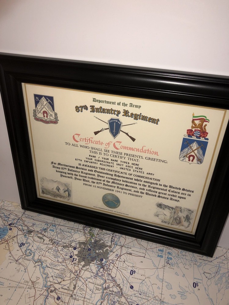 87TH INFANTRY REGIMENT / COMMEMORATIVE - CERTIFICATE OF COMMENDATION