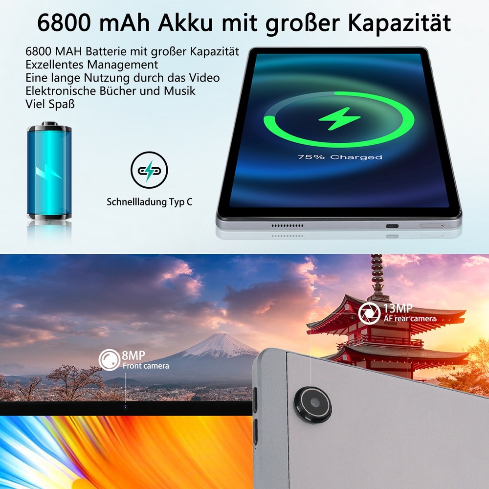 11 inch Android 14 Tablets HD Touchscreen Octa-Core 12GB + 128GB Dual Camera