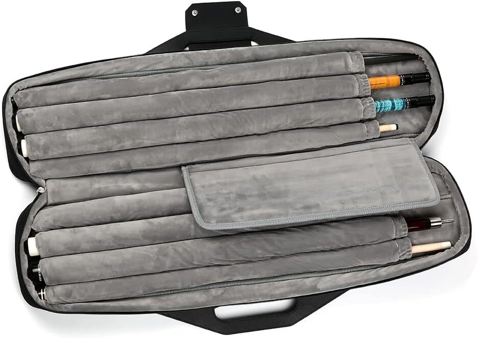Grey Pool Cue Case 4X4 with Backpack Straps Carrying Case for 4 Pool Cues