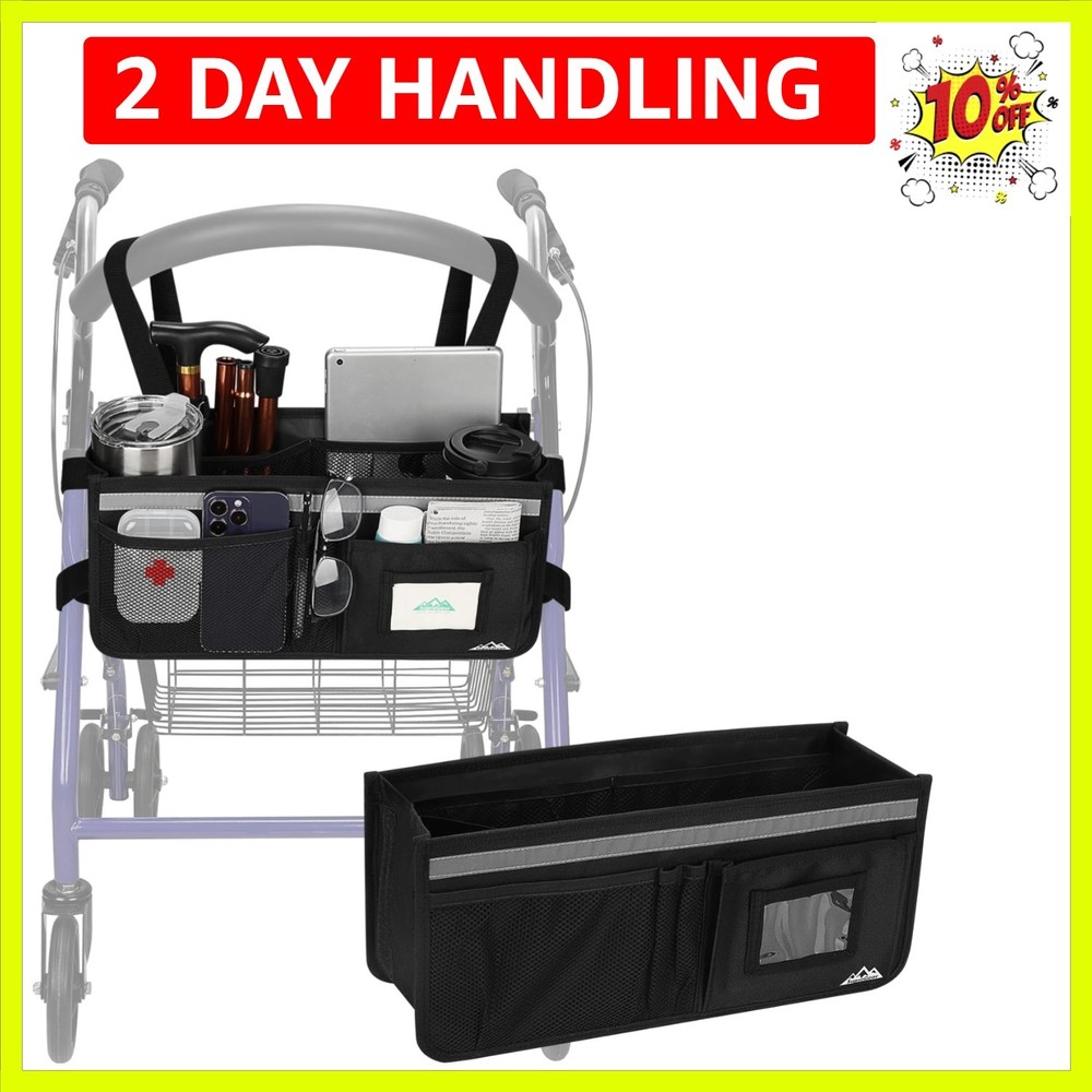 Rollator Basket, Rollator Walker Bag w/Cup Holder, Foldable Rolling Walker Wa...