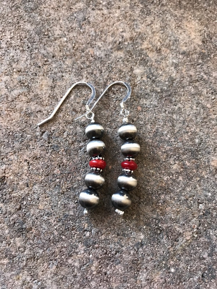 Sterling Silver 7mm Pearls Coral Earrings.