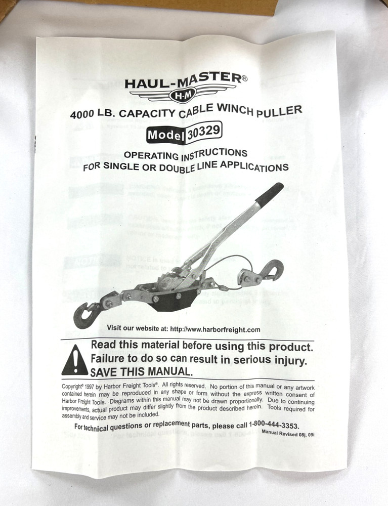 Haul Master 4000 LB Cable Winch Puller Model #30329 - CIB