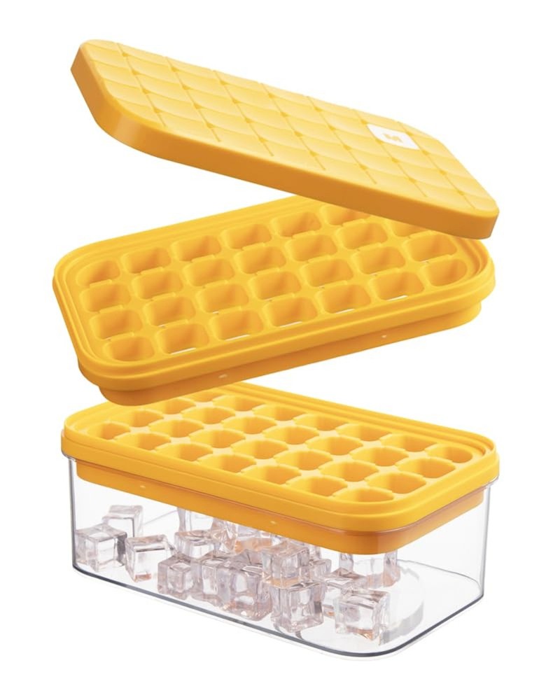 2PC Ice Cube Tray with Lid and Bin Stackable Freezer Ice Molds Easy Release